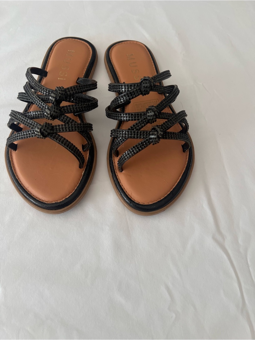 Women's Black Strappy Slide Sandals - Mussi